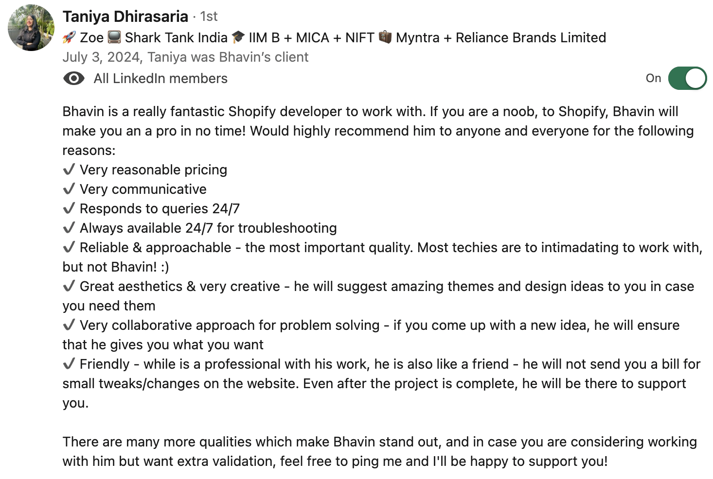 Taniya Dhirasaria review